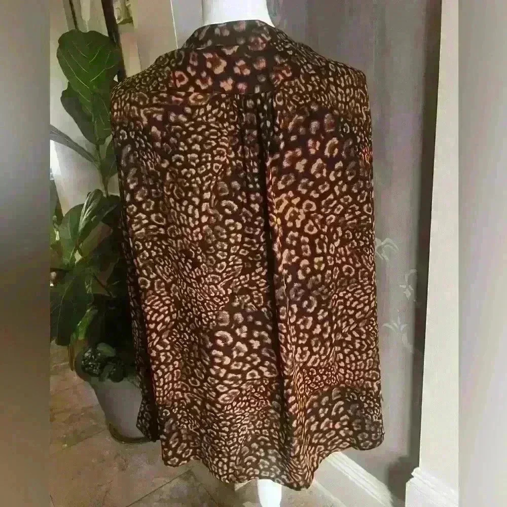Lark and Ro blouse 16. NWT Animal print Black Brown long sleeve lightweight airy - Picture 5 of 10